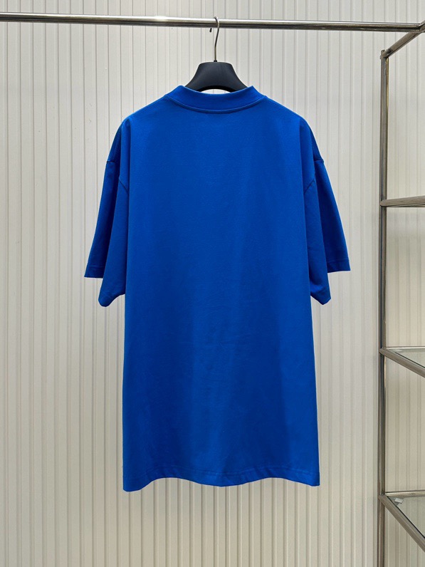 Áo phông T-shirt Balenciaga B Xanh Dương logo chữ 01 Trắng viền Xám Like Auth on web VTN